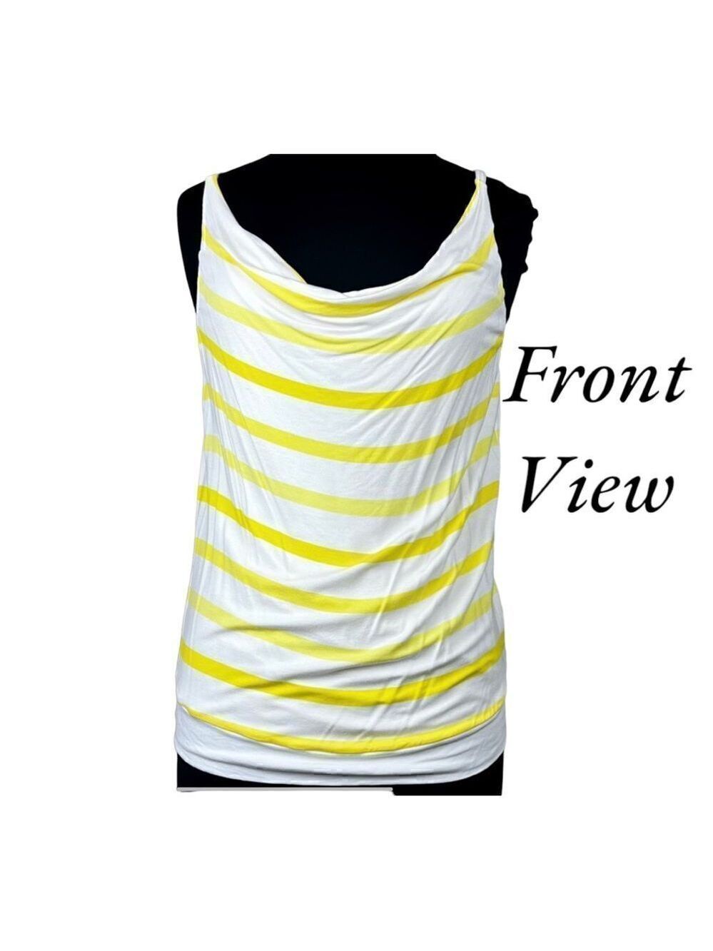 CAbi Cami #319 Yellow White Stripe Sun Band Soft Cami Tee Top T-Shirt Like New
